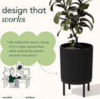 Veradek Demi Series Round Planter w/ Stand for Porch/Patio | Durable Plastic-Concrete & Wooden Stand | Modern Décor for Tall Plants, Flowers