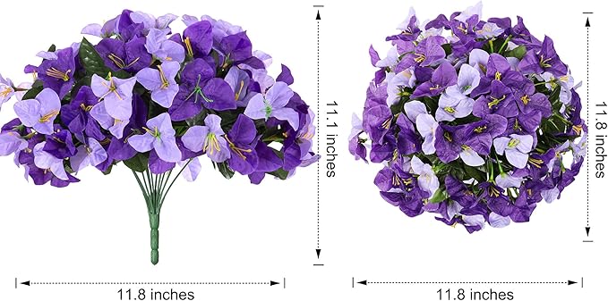 Bouganivillea Spring Artificial Flowers for Outdoors, 4 Bundles Fake Bougainvillea UV Resistant Silk Flowers for Outside Faux Outdoor Plants for Planter Patio Porch Window Garden Home, Mixed Purple