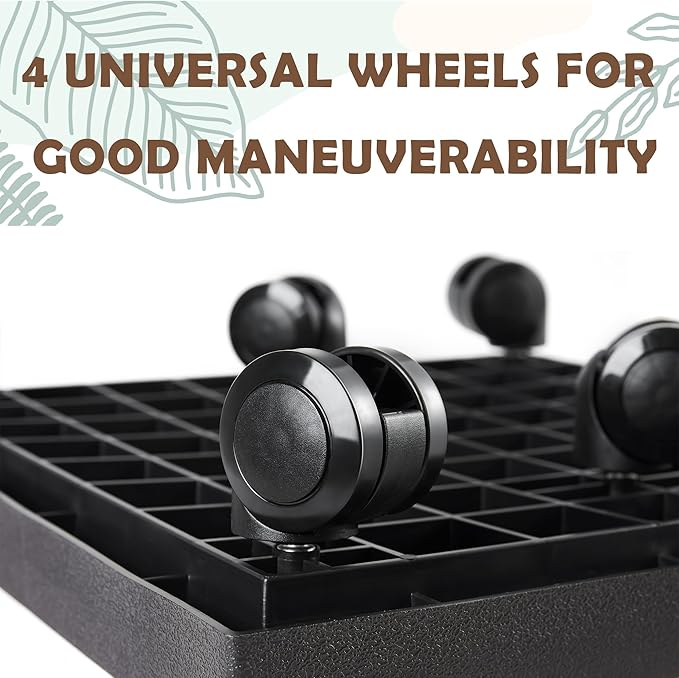 13 Inch Square Rolling Plant Caddy Saucer with Wheels, Heavy Duty Wheeled Planter Stand for Potted Plant, Coaster Roller Base Tray with Casters, Flower Pot Dolly Holder for Indoor Outdoor