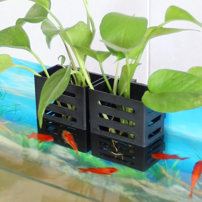 2 Pcs Aquarium Plant Holder, Fish Tank Plant Holder with Hooks and Suction Cups, Aquarium Planter Cups for Emersed Plants, Suitable for Aquatic Plant Cultivation and Water Feature Decoration.