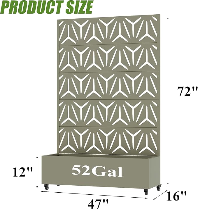 Casaphoria Metal Raised Garden Bed with Trellis and Wheels, 72"x47"x16" Arched Planter Box for Climbing Plants, Vegetables & Vines, Features Drainage Holes and Privacy Screen, Grey-Star