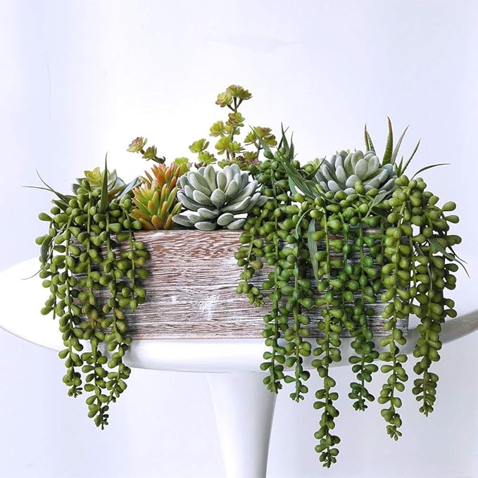 4 pcs Artificial Hanging Succulents Faux Burro's Tail Picks Trailing String of Pearls Succulent Fake Greenery Sprays 13.4" L for Basket Planter Centerpiece Floral Arrangement Indoor Outdoor Decor