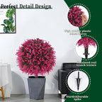 Artificial Pink Eucalyptus Topiary Ball Trees, 2 Set of 16'' UV Resistant Fake Evergreen Shrubs Bushes Plants with Ground Spike, Fake Plants for Outdoor Indoor Front Porch Garden
