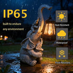 Solar Garden Outdoor Statues Lights Elephant Garden Sculptures Birthday Housewarming Gifts for Women Mom Grandma for Patio Yard Lawn Backyard Decorations