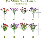 Alupssuc 48 Bundles Artificial Flowers for Outdoors Decoration, UV Resistant Silk Faux Floral Spring Fake Plastic Plants Greenery for Outside Indoor Garden Porch Window Box Home Decor(4 Colors)