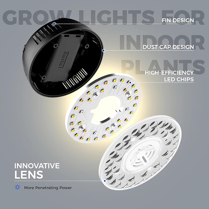 Barrina Orbgrow OG09 Puck LED Grow Light with 660nm Red LEDs, 18W(2 x 9W, 270 Watt Equiv), Plant Lights for Indoor Plants Full Spectrum, Magnetic & Linkable, Small Grow lamp, Seeding, 2 Packs, Black