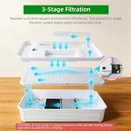 Turtle Tank Kit with 3-Stage Filter, Basking Platform & Heat Lamp - Complete Turtle Aquarium Habitat for Water Turtles, Enclosure or Hermit Crab Tank, Easy Drain Starter Kit White, 25.9 Inch