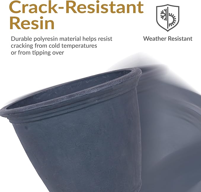 Sunnydaze 20-Inch Anjelica Large Plastic Pot for Plants - Outdoor Double-Walled Large Plastic Planter with Drillable Drainage Holes - Slate - 2pk