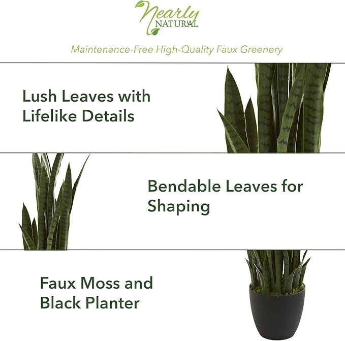Nearly Natural 46in Artificial Snake Plant, Sansevieria Faux Greenery for Indoor Home Office Decor