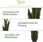 Nearly Natural 46in Artificial Snake Plant, Sansevieria Faux Greenery for Indoor Home Office Decor