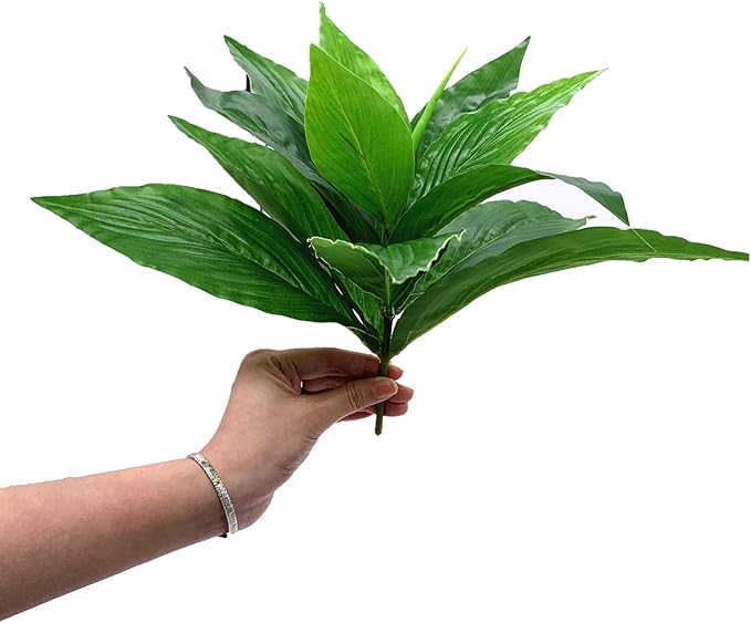 CATTREE Artificial Plants Outdoor Decor, Fake Plant Shrubs Faux Grass Plastic Leaves Greenery Bushes Home Garden Wedding Party Decorations Indoor Office Yard Verandah Planter Filler - Green 2 Pack