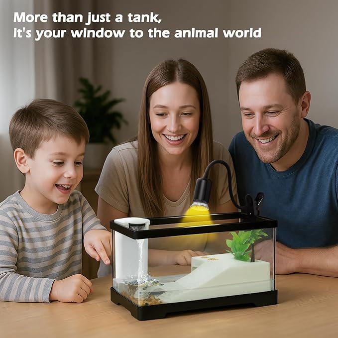 AZV XLarge Turtle Tank Kit,All in One Indoor PC Aquarium,Red Eared Slider Aquatic for Tortoise,Fishes and Amphibians,Include Basking Platform*1,Filter*1,Filter Plates*2,Plants*2,Lamp*1,Bulb*1,Stone*1
