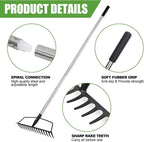 YEELOR Garden Rake, Heavy Duty 16-Tine Bow Rake with Adjustable Stainless Steel Handle, Metal Rake for Yard Work, Loosening Soil, Leveling Mulch, Gathering Leaves