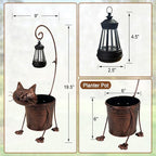 Solar Lights Outdoor with Planter Pot,Metal Cat Solar Lamp Post with Planter Base Outdoor Decorative for Yard,Porch,Patio,Floor Light with Garden Pots