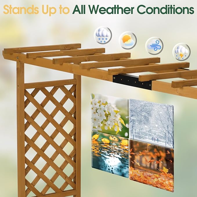 VINGLI 72 in Raised Garden Bed with Trellis & Hanging Roof, Wooden Elevated Planter Box with Drainage Holes for Outdoor Climbing Plants Vegetables Flowers, Patio Yard Balcony, Teak Color