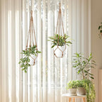 LEWESU Jute Macrame Plant Hanger Indoor Set of 2 Hanging Planter Basket Flower Pot Holder with Decorative Wood Beads & No Tassels for Indoor Outdoor Boho Home Decor, 35 Inch Brown (Pots Not Included)