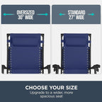 Best Choice Products 30” Wide Folding Zero Gravity Outdoor Recliner Patio Lounge Chair w/Adjustable Canopy Shade, Headrest, Side Accessory Tray - Navy Blue