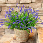 Artificial Fake Outdoor Plants Flowers for Decoration,10 Bundles 16.5" UV Resistant Plastic Tall Realistic Faux Monkey Grass Greenery Stems for Home Outside Planter Window Porch Patio Garden-Purple