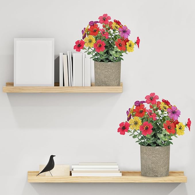 2 Pack Small Fake Plants Potted Artificial Plants Artificial Flowers Potted Faux Flower Daisy with Eucalyptus Leaves for Home Decor Office Room Farmhouse Indoor Table Bathroom Decor（Colorful）