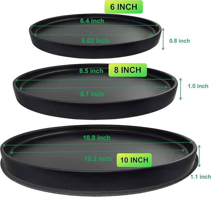 Ceramic Plant Saucer Pot Tray 6, 8, 10 Inch Black, Planter Saucers for Indoors Outdoor, Durable Sturdy Flower Drainage drip Water Tray for Glazed Pots Base