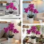 Artificial Orchid Flowers Fake Phalaenopsis Plant in Pot, 23" Tall Faux Orchids for Home Decor Indoor, Lifelike Silk Flowers for Centerpieces Office Arrangement-Dark Pink