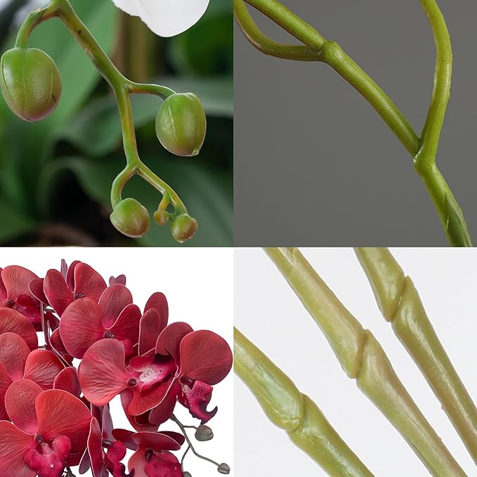 FagusHome 32 Inch Artificial Phalaenopsis Flowers 6 Pcs Artificial Orchid Flowers Stem Plants for Home Décor (Red)