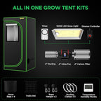 IPOW Grow Tent Kit Complete System 2x2 ft with VS1000 Led Grow Light, 4 Inch 190CFM Inline Fan, Carbon Filter and 8ft Ducting Combo, 24" x 24" x 55"