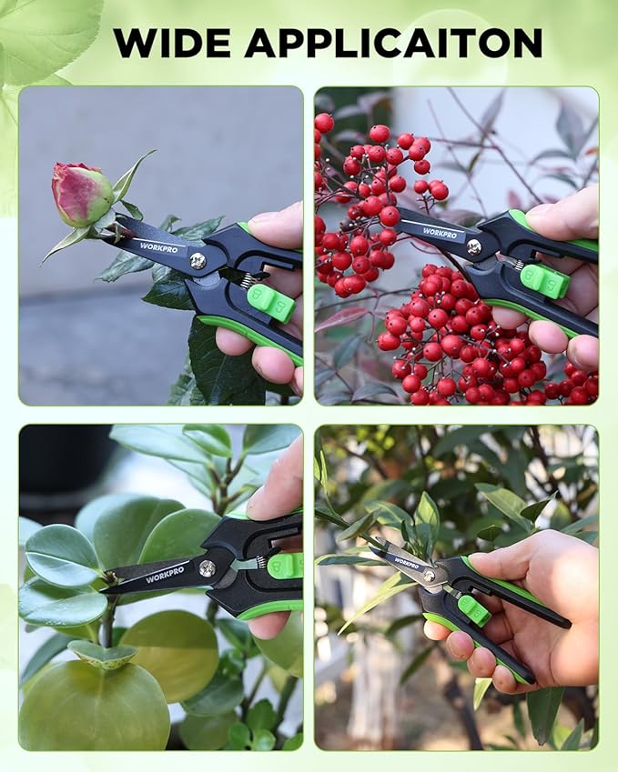WORKPRO 6-Inch Pruning Shears 2-Pack, Sharp Gardening Scissors for Precise Cuts, High-Carbon Steel Plant shears with Safety Lock, Garden Clippers for Cutting Flowers, Trimming Plants, Picking Fruits