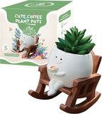 Smiley Face Planter Pot, Cute Coffee Plant Pots for Indoor Outdoor,Unique Rocking Chair Plant Pot for Succulents Plants Live with Drainage Hole,Gift IdeaI for Mother and Appreciation Christmas (Small)