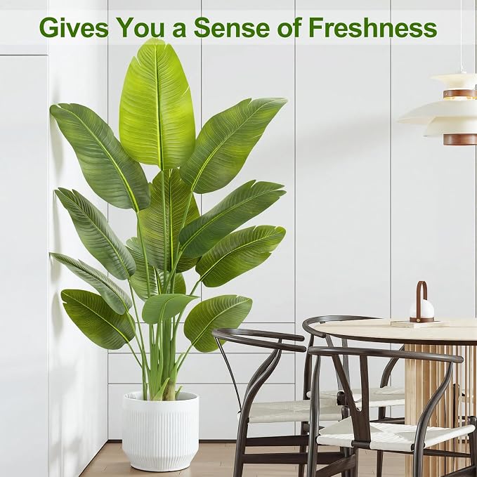 Lifelike Bird of Paradise Artificial Plant,5ft Faux Banana Leaf Tree with 10 Trunks - Perfect Indoor Silk Floor Plant for Home Decor in Living Room, Office, and Bedroom (Set of 2)