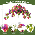 Homsunny Artificial Fake Flowers Plants for Outdoor Summer Decoration, 2 Pcs Faux Silk Flower Bougainvillea Vines Look Real UV Resistant for Home Porch Patio Balcony Yard Spring Decor(Mix Purple)