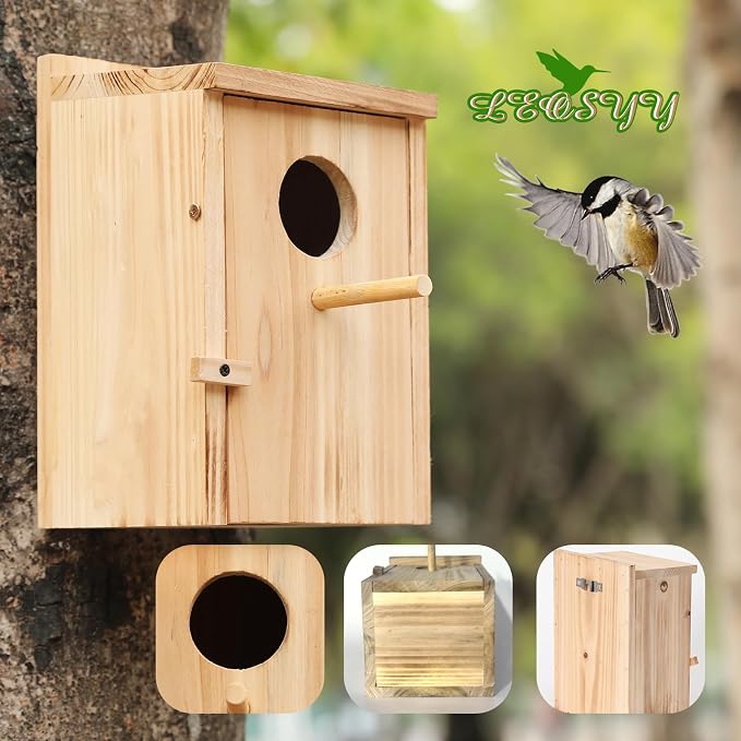 2 Pack Bird Houses for Outside, Wooden Birdhouse Kit with Front Clean-Out Door, Solid Wood Outdoor Nesting Box for Backyard Birdwatching