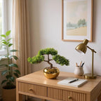 9.5 Inch Artificial Bonsai Tree with Ceramic Pot - Decorative Fake Plant for Home Office Living Room Window Sill, Fake Plants for Year-Round Decoration（Gold）