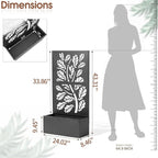 Outvita Metal Planter Box with Trellis, 43’’ x 24’’ x 9’’ Raised Garden Bed with Drainage Holes for Climbing Plants, Vegetables, Vines, Leaf Cut-Out Privacy Planters for Patio (Black)