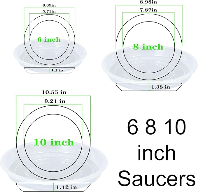 OVZILKI 9 Pack of Clear Plant Saucer 6 8 10 inch, Plastic Flower Plant Pot Saucer, Heavy Duty Plant Drip Trays Saucers for Indoor, Plant Water Tray for Planters