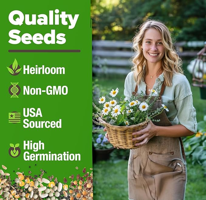 HOME GROWN Medicinal Herb Seeds Vault – 2,000+ Seeds, 6 Non GMO Heirloom Varieties for Indoor & Outdoor Garden – Lavender, Chamomile, Mint, Lemon Balm, Peppermint, Echinacea