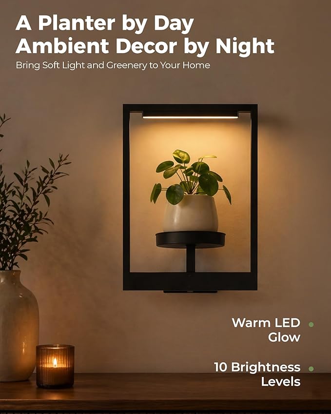 Bamworld Hanging Planters for Indoor Plants Wall Decor Outdoor Living Room Plant Stand Indoor Wall Planters Plant Hanger Window Plant Shelves 3-Packs with Magnetic Lights