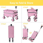 ROSONG Collapsible Wagon Cart with Wheels Foldable - Folding Utility Heavy Duty Wagons Carts for Grocery Sports Garden Shopping Camping Wheelbarrows (Pink, 120L)