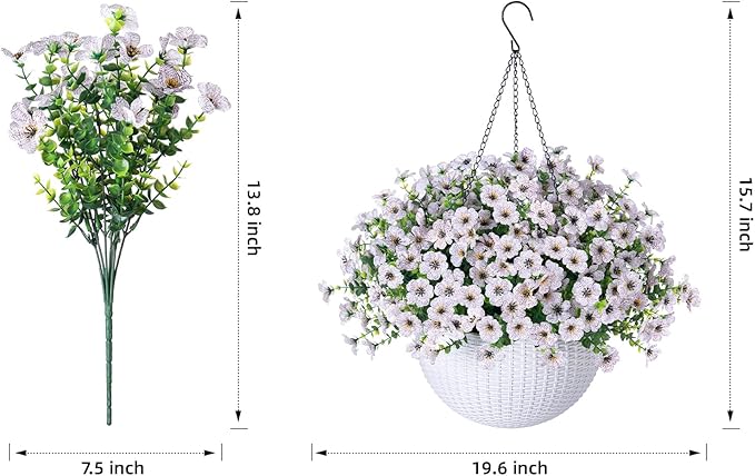 HyeFlora Artificial Fake Hanging White Flowers Plants Basket for Outdoor Outside Fall Winter, Faux Silk Daisy UV Resistant Look Real for Christmas Porch Patio Balcony Home Yard Decoration