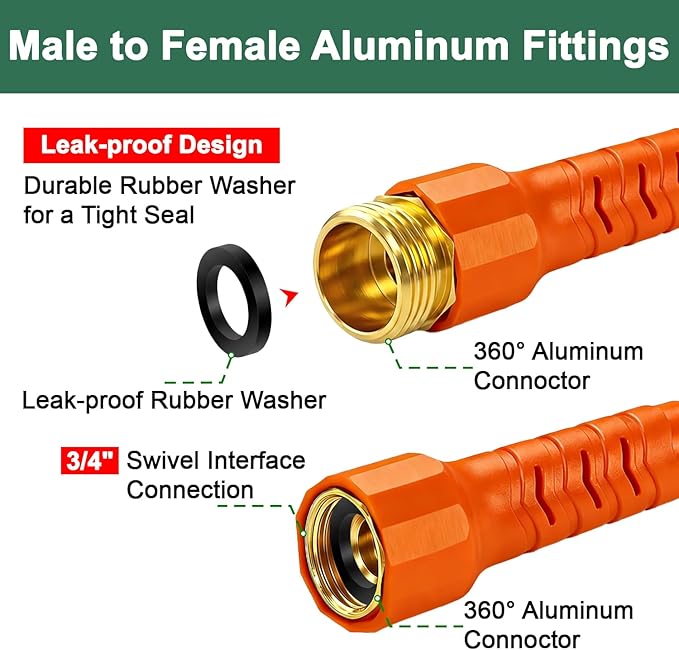 50FT Flexible Lightweight Garden Hose w/ 10Pattern Spray Nozzle,3/4 Inch,2026 Braided Garden Hose,Triple Latex Core,No-Kink,Anti-Burst,Leak-Proof,Easy Use&Storage,Portable (50 FT)