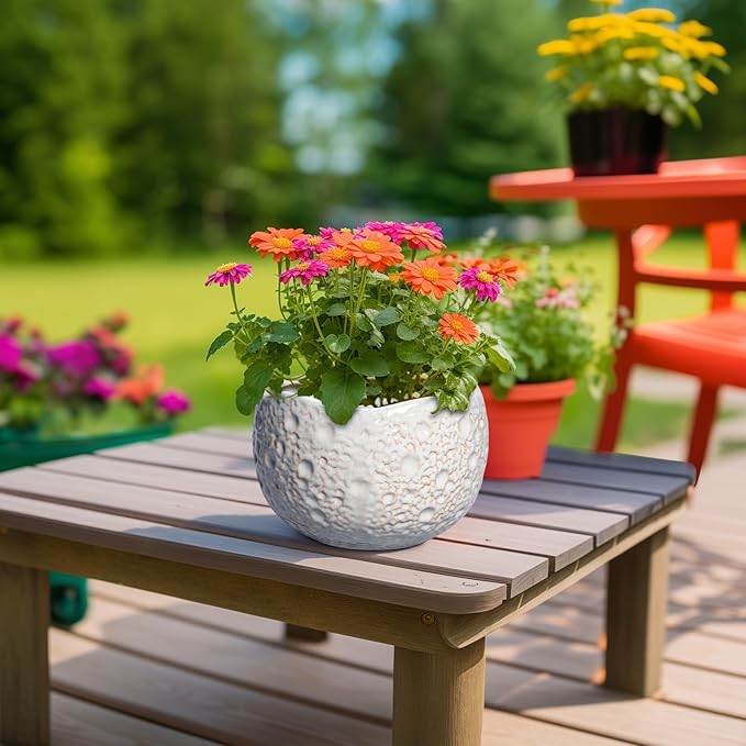 Ceramic Pots for Plants - 8 Inch Planters for Indoor Outdoor Plants, Modern Ceramic Flower Pots with Drainage Hole and Plug, Round Unique Plant Pot, Porch Office Decor, Garden Gifts, Grey