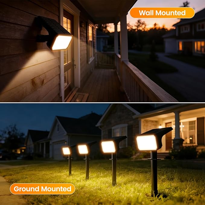 Fabrito 4 Pack Solar Spot Lights Outdoor Waterproof IP67, [108 LEDs, 4 Modes] Dusk to Dawn Spotlights with 1500mAh Battery for All Night, Landscape Lights for Tree, Yard, Pool, Pathway, Warm White