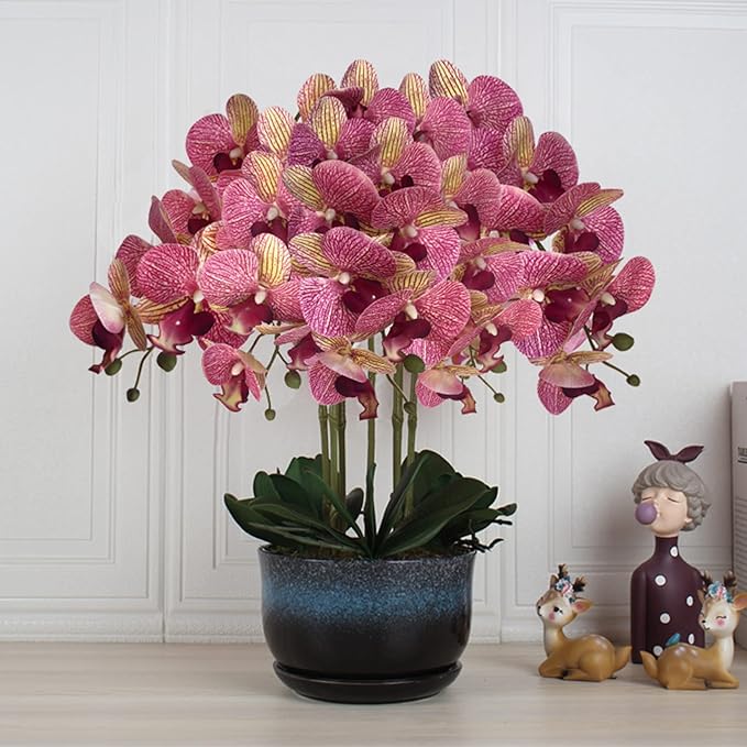 FagusHome 32 Inch Artificial Phalaenopsis Flowers 6 Pcs Artificial Orchid Flowers Stem Plants for Home Décor (Purple Dapple)