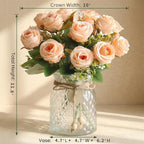 Faux Flowers in Vase, 18Pcs Fake Rose Flowers with Vase, Artificial Flowers Home Decor, Indoor Centerpiece for Living Room & Dining Table, Champagne