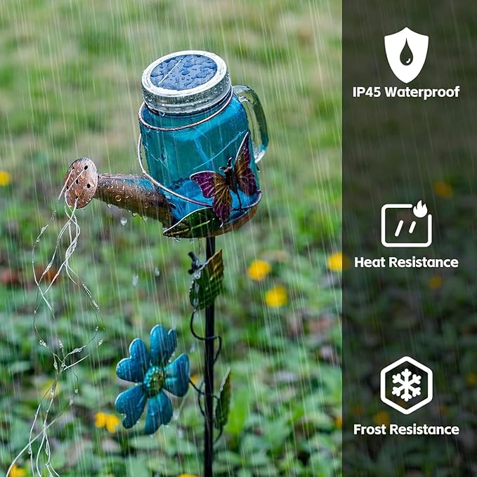 SRNPMIU Solar Watering_Can Light, Yard Outdoor Decor Lights, IP65 Waterproof, Hanging Butterfly Garden Light, Outside Garden Flower Bed Decor, Women Gift, Birthday Gifts