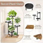 iDavosic.ly 4 Tier Plant Stand Indoor, Tiered Corner Flower Holder Shelf Outdoor, Metal Tall Orchid Display Rack for Patio Porch Garden Balcony Office Living Room, Modern Black & Rustic Brown