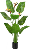 5FT Artificial Bird of Paradise Plant with Flowers, Tall Tropical Fake Plant Indoor, Large Artificial Plant for Living Room, Office Decor, Faux Floor Plant with Pot