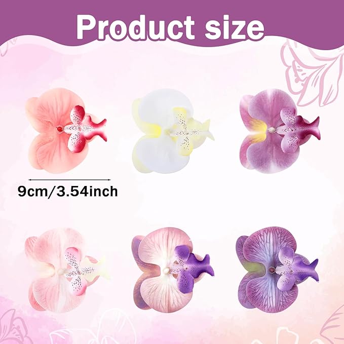 12PCS Fake Orchid Fabric Flower Heads 3.5in Artificial Orchids Flowers Heads for DIY Crafts Home Wedding Party Photography Props Decoration