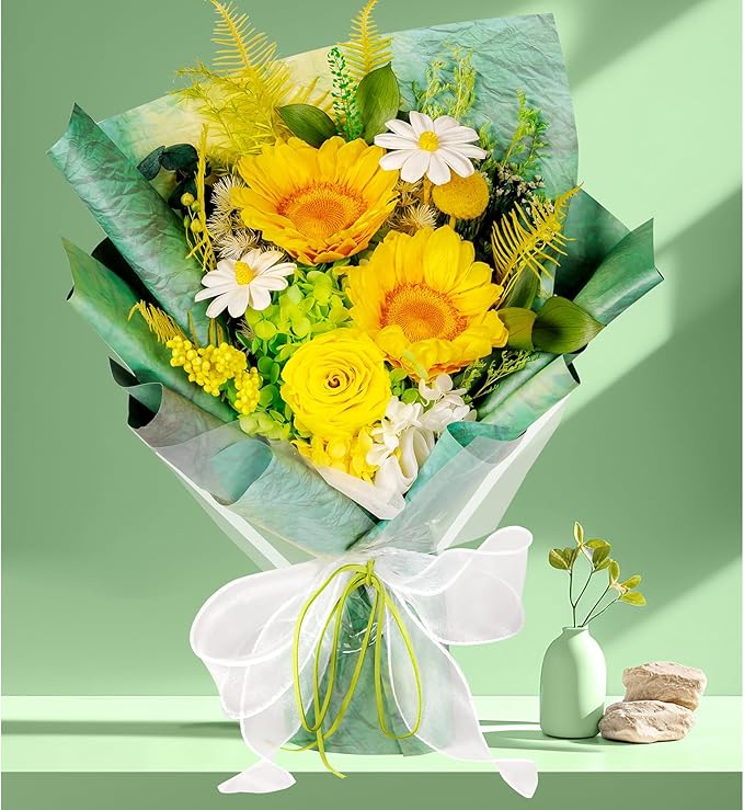 Bonsion Preserved Flowers Yellow Gifts for Women, Flower for Delivery, Preserved Sunflower Bouquets, Birthday Gifts for Grandma, Mothers Day Flowers for Wife