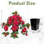 Briful Artificial Hanging Hibiscus Flowers Potted Plant – Faux Tropical Hibiscus with Silk Petals & Lush Leaves – Black Square Pot – Hot Pink Fake Flower for Indoor Outdoor Porch Patio Decor
